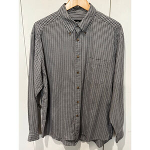 Men's Eddie Bauer Casual Button Down Shirt L Gray White Plaid long sleeve